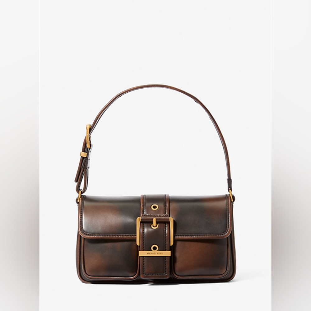 MICHAEL Michael Kors Colby Medium Burnished Leather Shoulder Bag Chocolate Brown